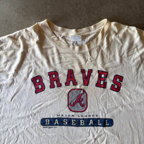 VINTAGE 90S MAJESTIC ATLANTA BRAVES MLB T-SHIRT GRAPHIC MENS XL YELLOWING - Picture 1 of 6